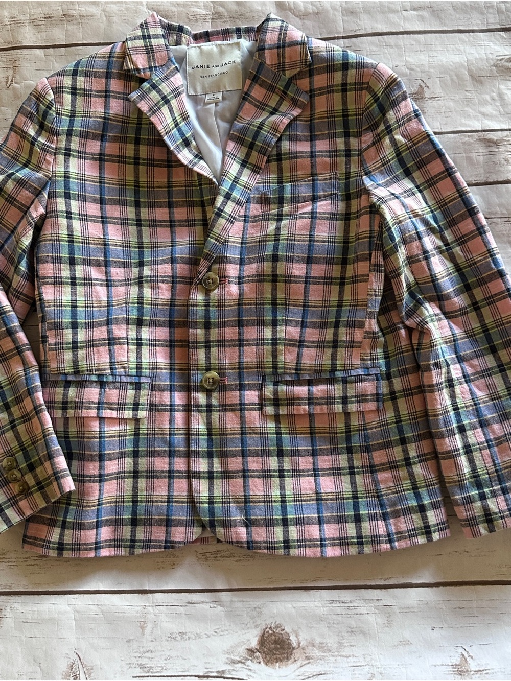 Janie and Jack pink, blue, and green plaid blazer